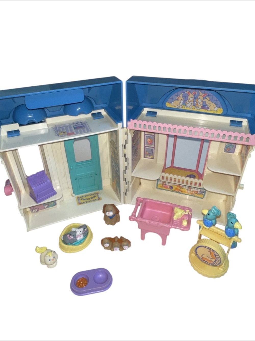 Vintage Fisher Price Loving Family Pets Shop Lot Cats Dogs Parrots Accessories